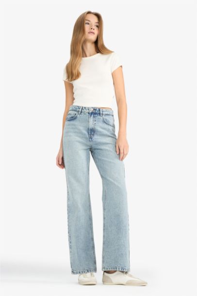 Regular Hem Denim High Waist 90's Trousers
