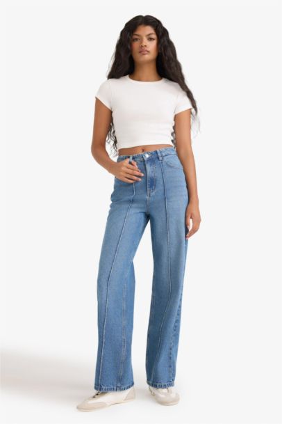 Jean large taille haute style des années 90 Coupe droite