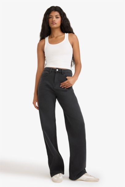 Relax Fit High Waist Straight Leg Long Jeans