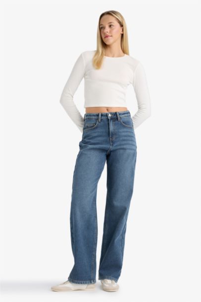 Relax Fit High Waist Straight Leg Long Jeans