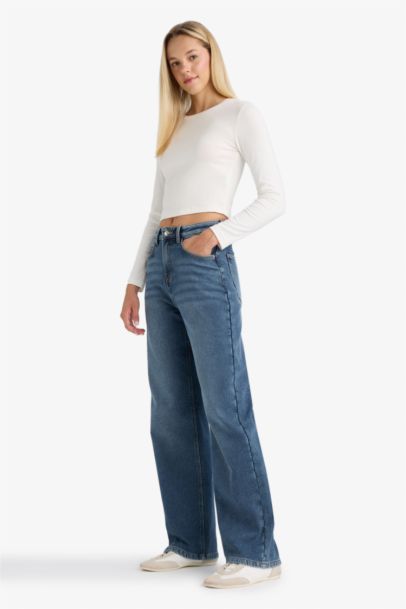 Relax Fit High Waist Straight Leg Long Jeans