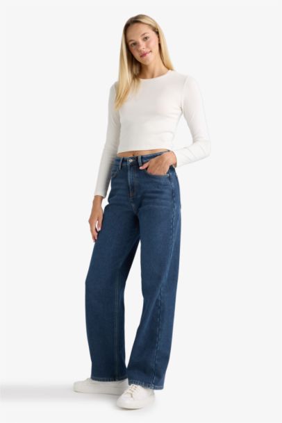 Relax Fit High Waist Straight Leg Long Jeans