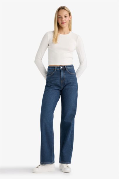 Relax Fit High Waist Straight Leg Long Jeans
