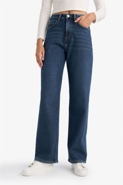 Relax Fit High Waist Straight Leg Long Jeans