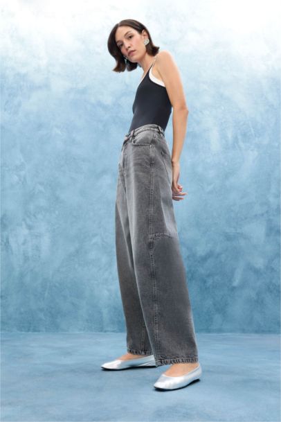 Baggy Fit High Waist Straight Leg Long Jeans