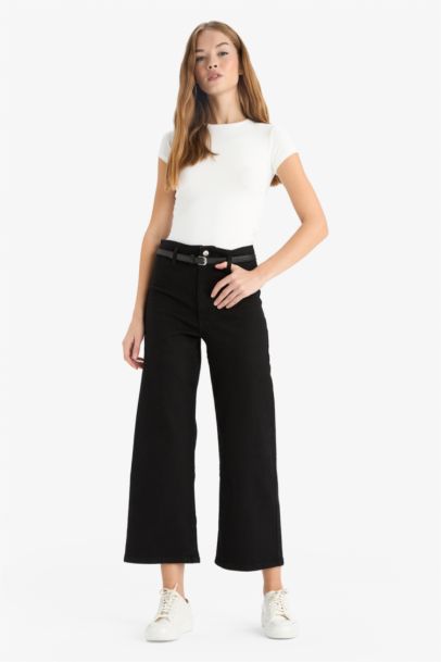 Culotte Fit Regular Hem Denim Trousers