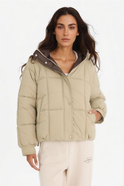 Regular Fit Kapüşonlu Fermuarlı Şişme Mont