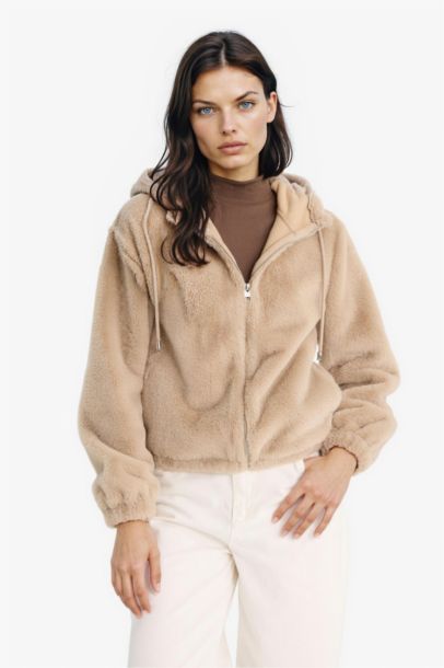 Regular Fit Polar Astarlı Kapüşonlu Fermuarlı Suni Kürk 