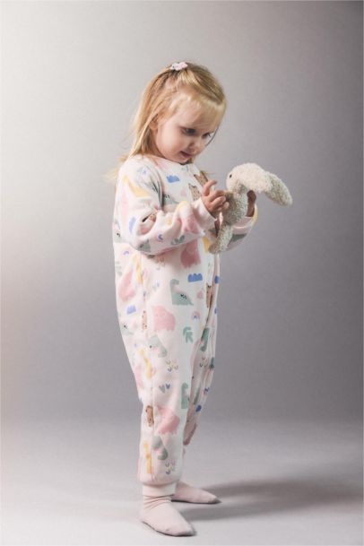 Combinaison zippée à manches longues imprimé dinosaure 1 Tog pour bébé fille