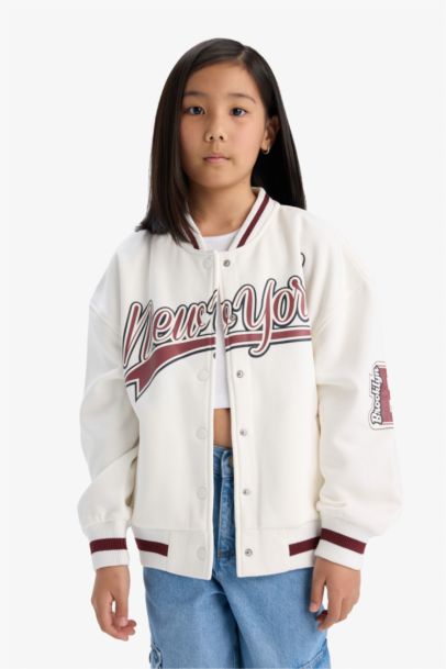 Girl College Printed College Collar Thick Fabric Bomber Jacket