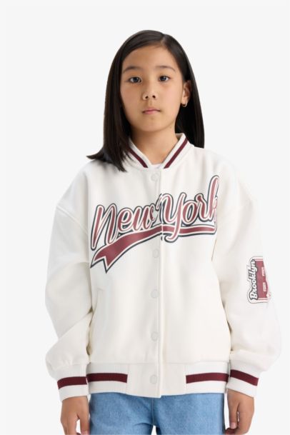 Girl College Printed College Collar Thick Fabric Bomber Jacket