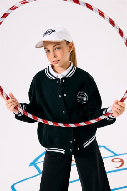 Girl Printed College Collar Bomber Jacket