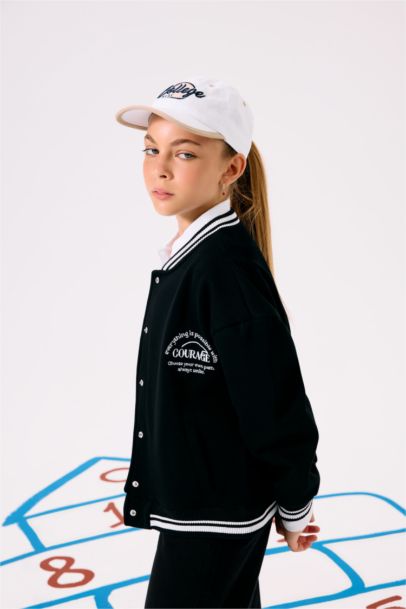 Girl Printed College Collar Bomber Jacket