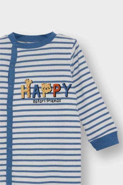 Baskılı Çizgili Fitilli Kaşkorse Çıtçıtlı Uzun Kollu Tulum Erkek Bebek Yenidoğan