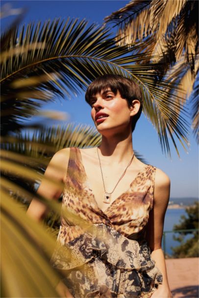 Блузка регулярного кроя без рукавов с V-образным вырезом и леопардовым принтом