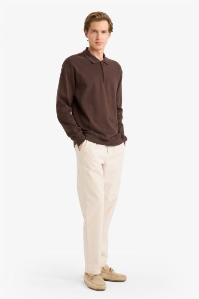 Regular Fit Polo Collar Sweatshirt with Half Zip