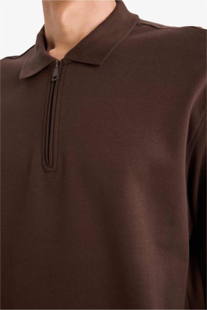 Regular Fit Polo Collar Sweatshirt with Half Zip