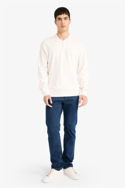 سويت شيرت قصة عادية بياقة بولو