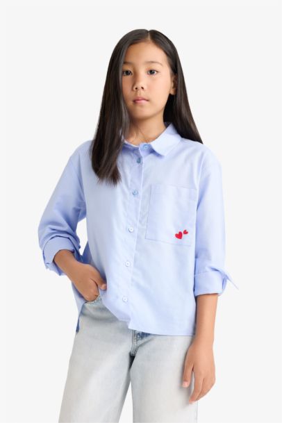 Girl Oversize Loose Fit Oxford Long Sleeve Shirt