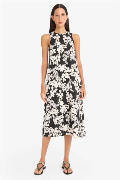 Crew Neck Floral Sleeveless Midi Dress