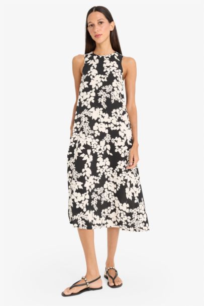 Crew Neck Floral Sleeveless Midi Dress