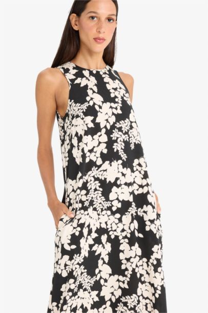 Crew Neck Floral Sleeveless Midi Dress