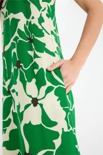 Crew Neck Floral Sleeveless Midi Dress