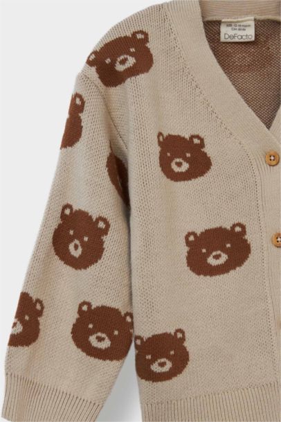 Cardigan tricot à boutons motif ourson pour bébé garçon