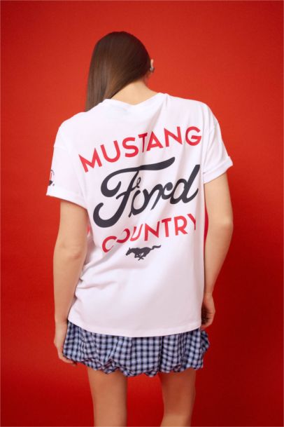 Ford Motor Company Oversize Geniş Kalıp Sırt Baskılı Kısa Kollu Tişört