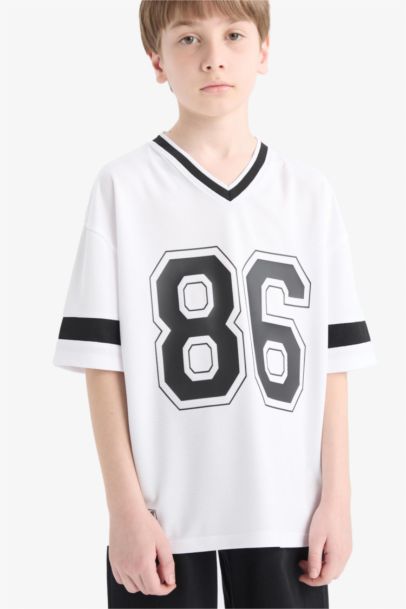 T-shirt oversize imprimé à col V et manches courtes pour garçon