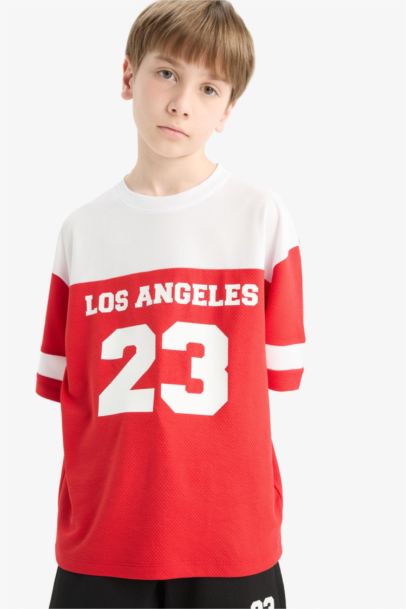 Boy Oversize Fit Crew Neck Color Block Printed T-Shirt