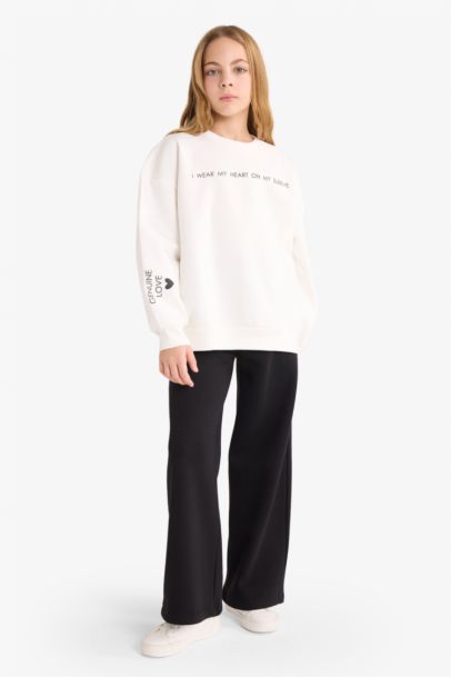 2'li Takım Baskılı Sweatshirt Eşofman Altı Kız Çocuk