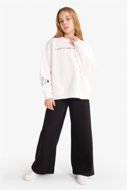 2'li Takım Baskılı Sweatshirt Eşofman Altı Kız Çocuk