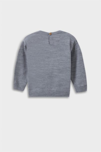 Bisiklet Yaka Ayı Baskılı Triko Kazak Erkek Bebek