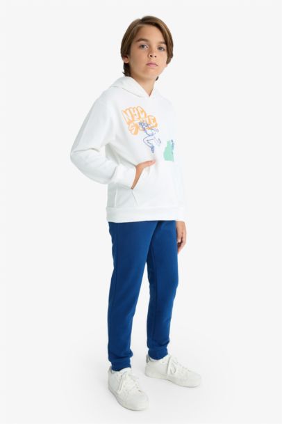 2'li Takım Baskılı Kapüşonlu Sweatshirt Eşofman Altı Erkek Çocuk