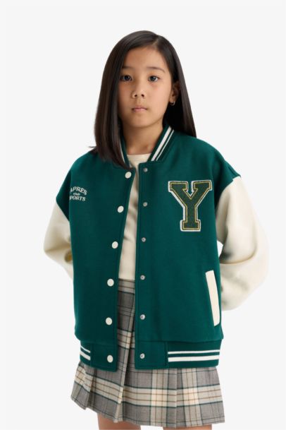 Girl College Printed College Collar Thick Fabric Bomber Jacket