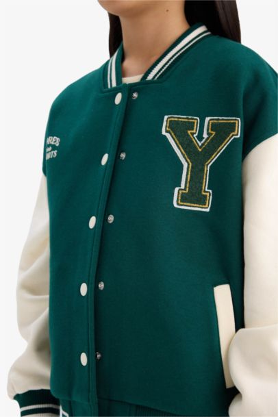 Girl College Printed College Collar Thick Fabric Bomber Jacket