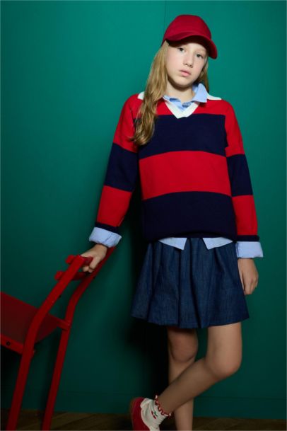 Girl Regular Fit Polo Collar Pullover