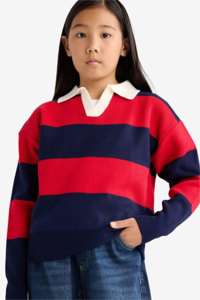 Girl Regular Fit Polo Collar Pullover
