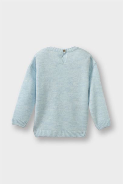 Bisiklet Yaka Tavşan Baskılı Triko Kazak Kız Bebek