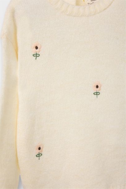 Bisiklet Yaka Çiçekli Triko Kazak Kız Bebek