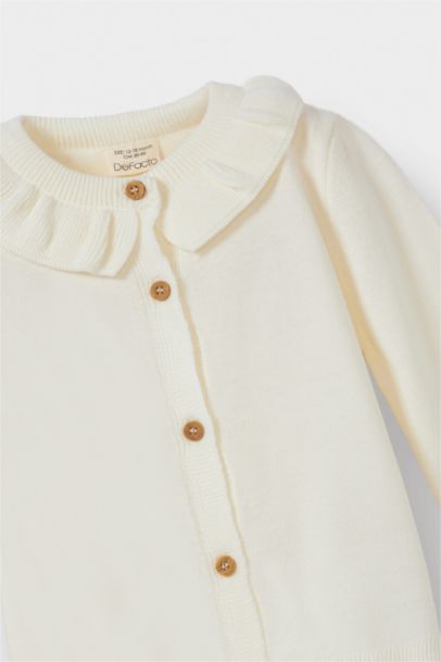 Baby Girl Regular Fit Frilly Neck Knit Cardigan