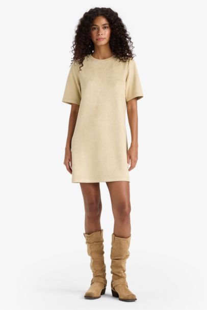 Robe évasée sans manches en suédine à col rond