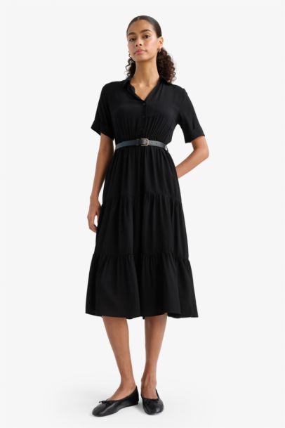 Shirt Collar Zebra Print Half Sleeve Dress