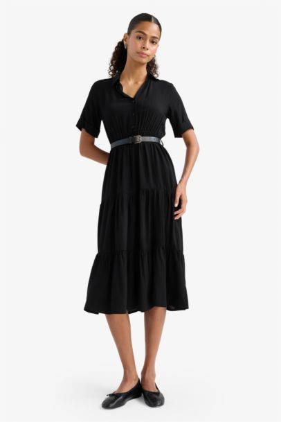 Shirt Collar Zebra Print Half Sleeve Dress