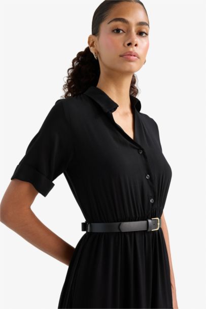 Shirt Collar Zebra Print Half Sleeve Dress