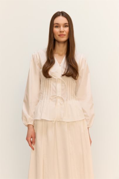 Poplin V-Neck Long Sleeve Tunic