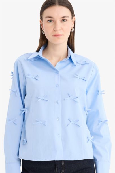 Crop Poplin Shirt Collar Long Sleeve Tunic