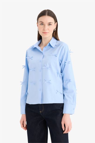 Crop Poplin Shirt Collar Long Sleeve Tunic