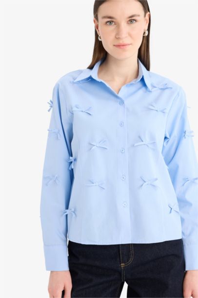 Crop Poplin Shirt Collar Long Sleeve Tunic